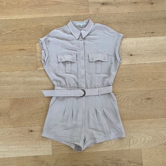 Heartloom - Belted Romper with Pockets in Beige - Picture 1 of 6